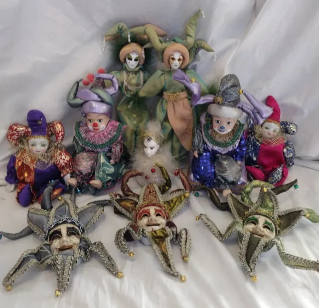 Mardi Gras Carnival Jester Mask Doll Lot 10 Pieces Mixed Size Trinket Box