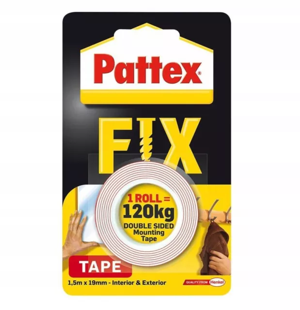 Nastro biadesivo Pattex FIX 120 kg 1,5 mx 19 mm