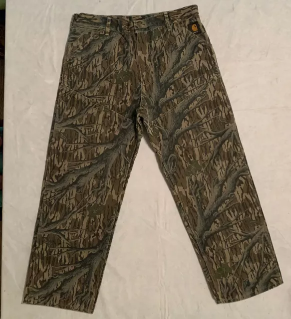 Vtg 80s Carhartt Mossy Oak Treestand Camo Pants Men 36x30 WU345 Made In USA