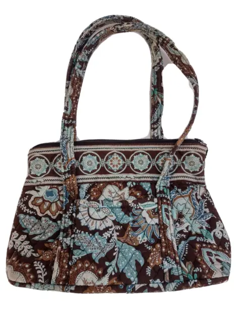 Vera Bradley Villager Handbag Purse Full Zip 7 Pockets Maroon Blue Floral Accent