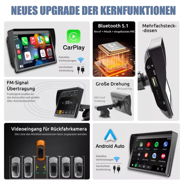 Rückfahrkamera Funk Kabellos Apple Carplay Mit 7'' Farb Tragbar Monitor Auto LKW 3