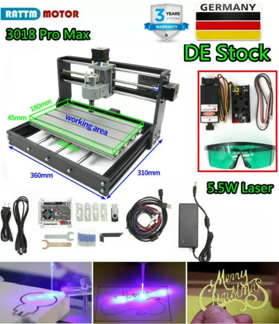 〖DE〗 3018 Pro CNC Router Kit 5.5W 5500mw Laser Engraver Machine Wood PVC Milling