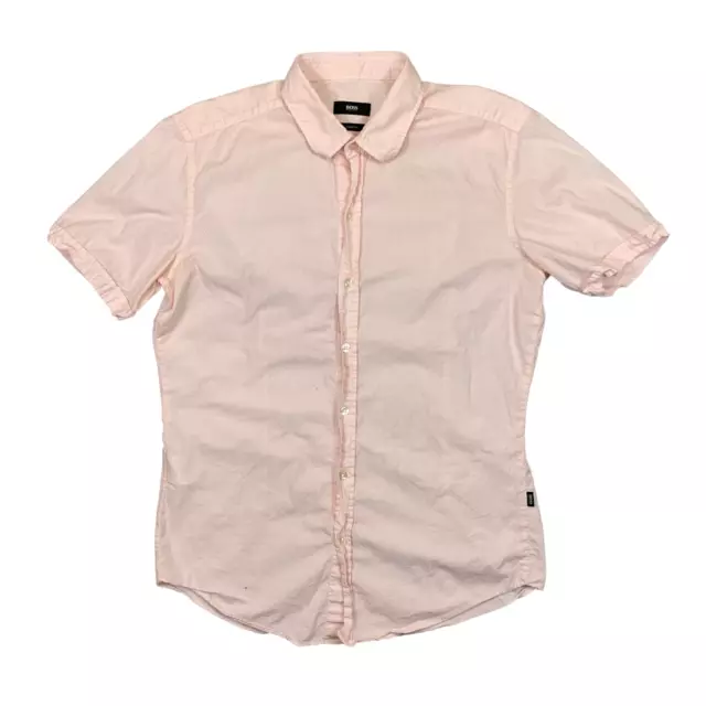 Hugo Boss Shirt Men's Sz M Pink Sharp Fit Button Up Short Sleeve Classic