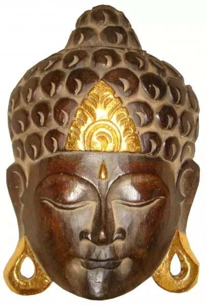 Buddha - Maske GOLD, handgearbeitete Holz-Maske aus Bali, Wandmaske, in 4 Größen