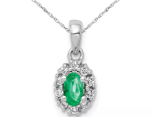 1/3 Carat (ctw) Emerald Halo Pendant Necklace in 14K Yellow Gold