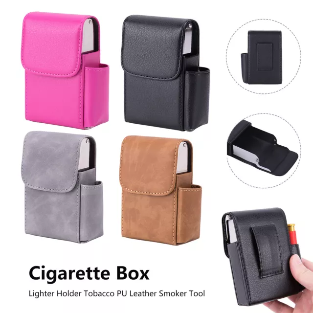 Cigarette Case Lighter Holder Tobacco PU Leather Nice Gift Smoker Tool Cigar Box