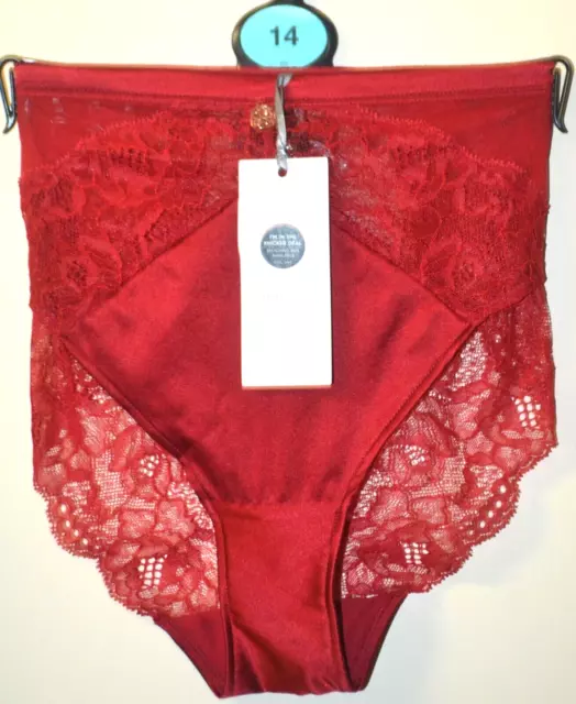 M&S Rosie High Leg Knickers Silk & French Designed Lace Size 14 Red - Bnwt