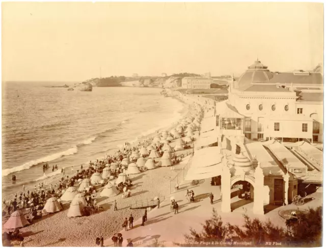 France, Biarritz, la grande plage et le casino municipal  vintage albumen print