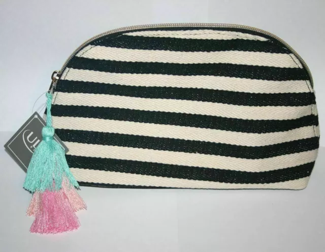 Cosmetic Bag Travel Case Purse Black Zebra Stripes Teal Pink Tassel Ulta Beauty