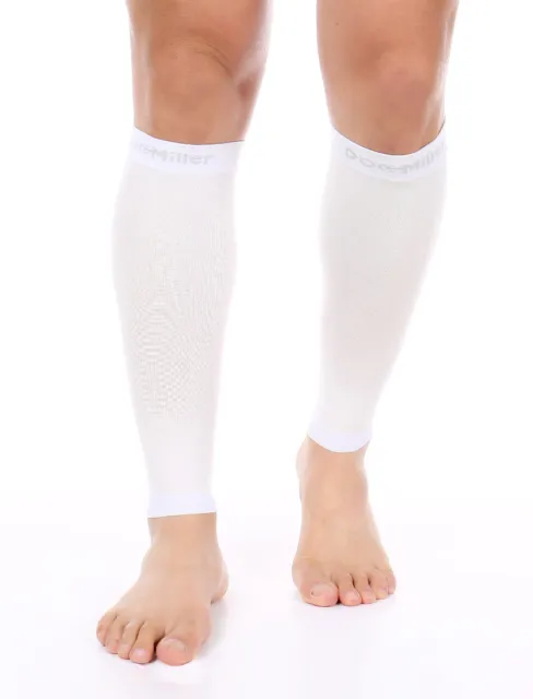 Doc Miller Calf Compression Sleeve 1Pair 20-30mmHg Recovery Varicose Veins WHITE