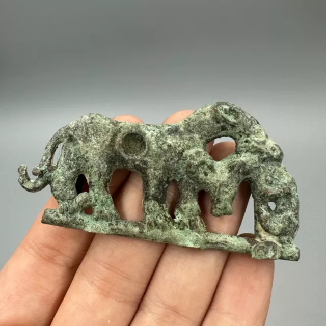 Very Rare Ancient Roman Bronze Belt Buckle With Images Of An Animal Group