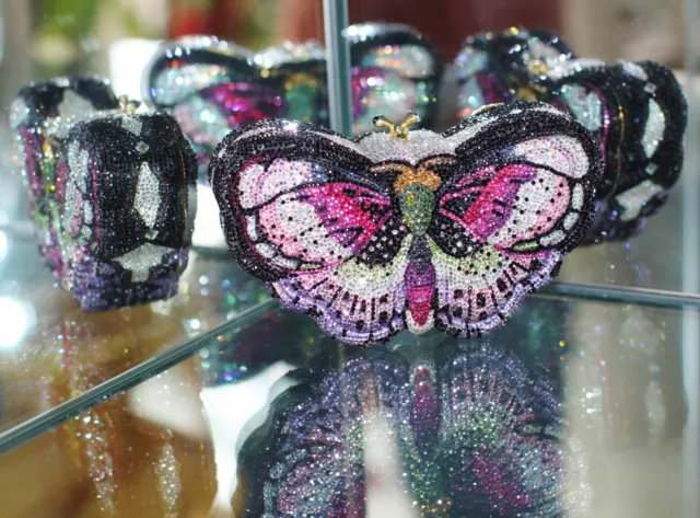 Judith Leiber Swarovski Crystal Pink Black Butterfly Bag Minaudiere Clutch Purse