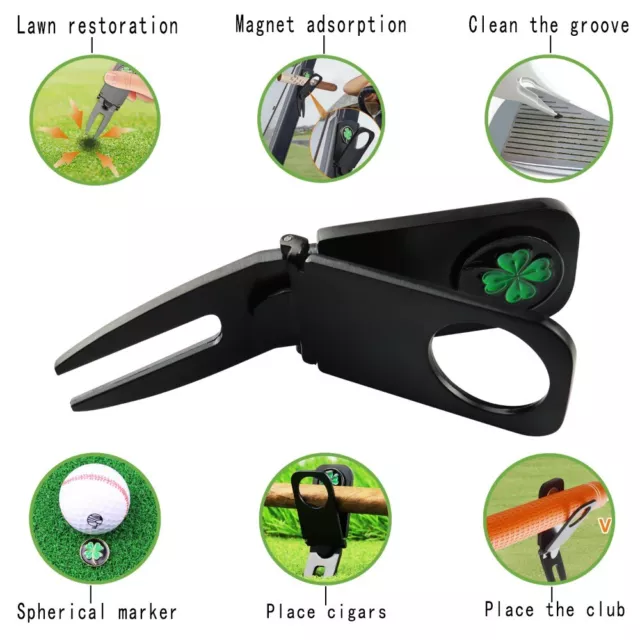 Ball Marker Golf Green Fork 6 in 1 Golf Pitchfork  Golf Divot Repair Tool