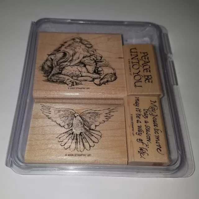 NEW Stampin Up Peace Be Unto You 4 Piece Rubber Stamp Set 2005 Lamb Lion Dove