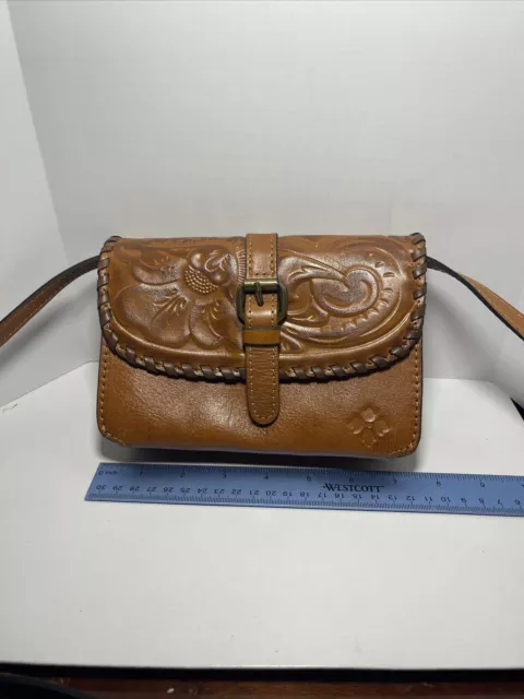 PATRICIA NASH Torri Crossbody Clutch Organizer Travel BROWN Tooled Leather