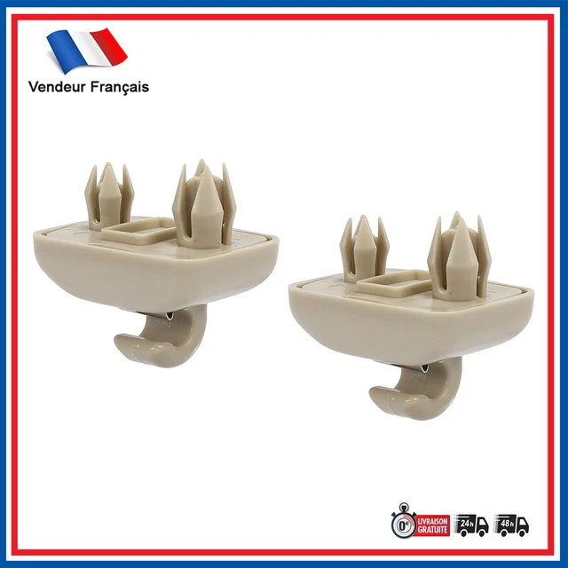 Lot De 2 Crochets Pare-Soleil Intérieur Gris – Compatible Audi A1 A3 A4 A5 Q3 Q5 – Réf. OEM 8E0 857 562 / 8U0 857 562A