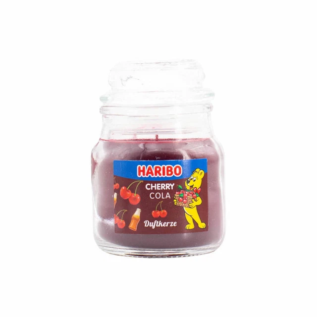 Candela profumata Haribo Cherry Cola Mini, candela in vetro, profumo di cola ...