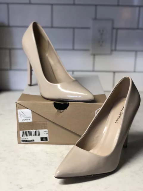 Call It Spring Nude Patent Leather Coola Pointed Toe Pump Heels Size 7.5