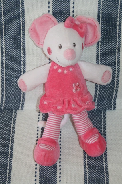 Nicotoy Simba Doudou Peluche Souris Robe Rose Fleur Jambe Rayee Neuf