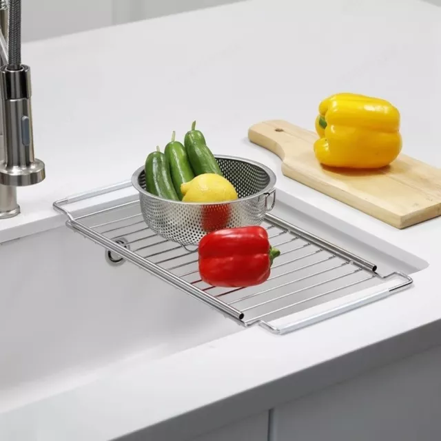 Stainless Steel Kitchen Telescopic Sink Shelf Drainage Rag Rack Filtering Dish