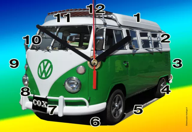 Volkswagen combi vw T2 vert en horloge miniature sur socle 01