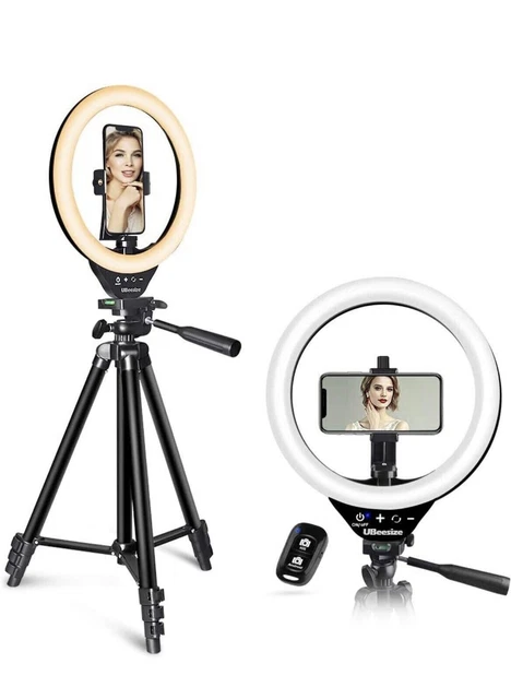 "Anillo de luz para selfies UBeesize 10 con soporte para trípode extensible de 50"" y flexible"
