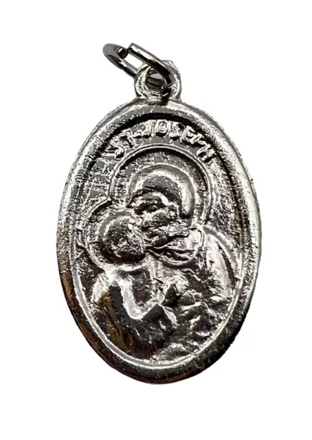 Catholic Silver Tone Metal Religious Medal Pendant Saint Joseph .75 inches