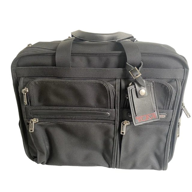 TUMI Alpha Deluxe Expandable Wheeled Rolling Briefcase Laptop Bag Black 26104D4