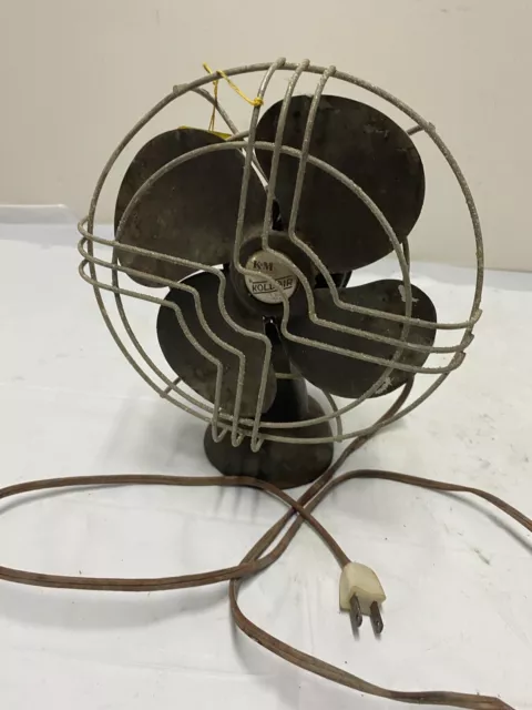 Vintage RARE Knapp Monarch K M Koldair Antique Desktop Fan With Cage 9” Working