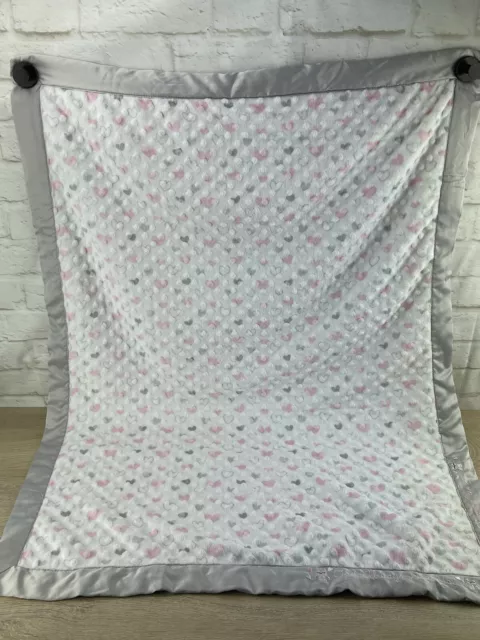 Just Born Owl Always Love You Pink Grey Hearts Baby Blanket Satin Trim Minky Dot