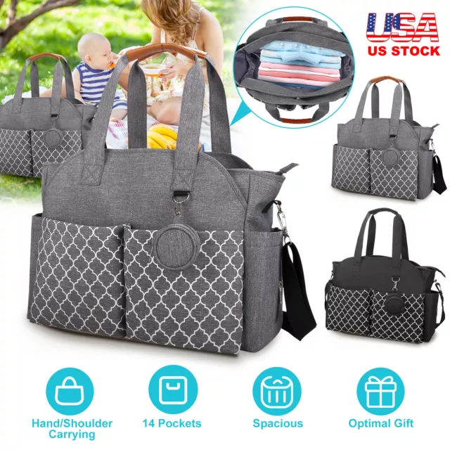 Baby Nappy Diaper Bag Mummy Maternity Tote with 14 Pockets Shoulder for Mom Dad
