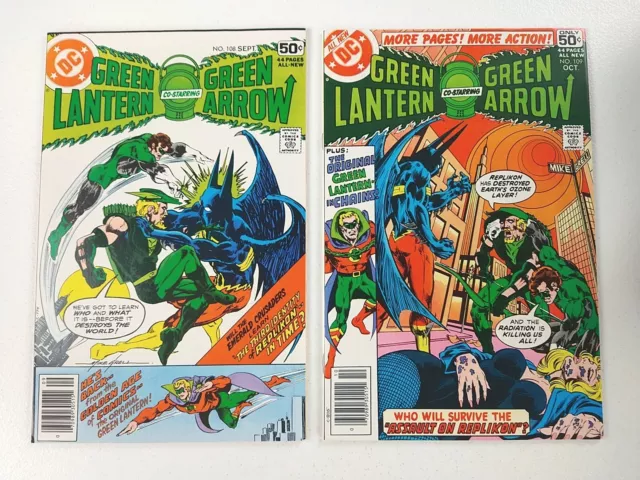 Green Lantern Green Arrow #108 109 Lot (1978 DC Comics) 9.0, 9.4 Nice Bronze Age