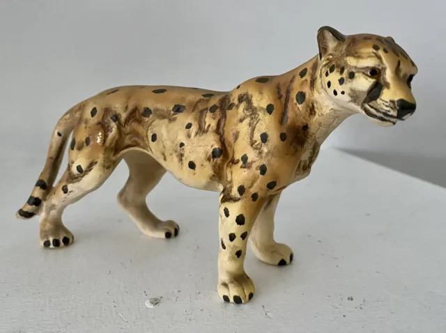 Vintage Ceramic Cheetah Figurine made in Japan 6.5" x 1.9" and 3.5" tall