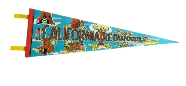 California Redwoods 12 x 30" Vintage Retro Felt Souvenir Flag Pennant, 1980s-90s