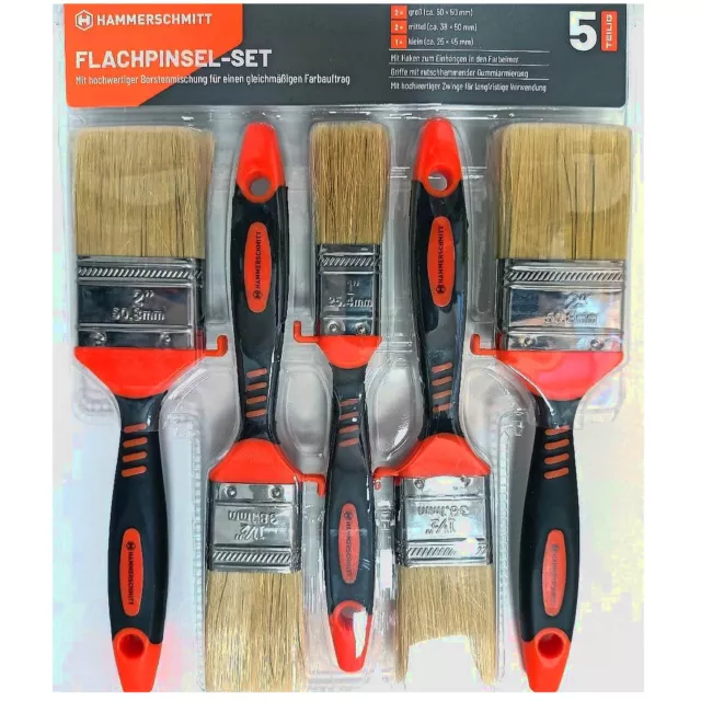 Hammerschmitt Cepillo Plano 5er Set Pintor Pincel Con Calidad Mezcla de Cerdas