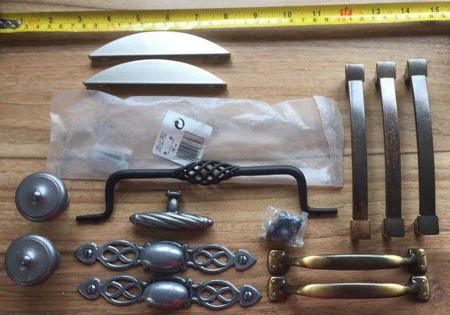 joblot of 13 Pewter/Bronze Handles/knobs Cupboard/cabinet New Old Stock