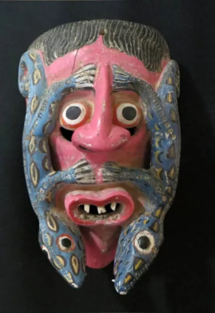 Mexican Vintage Devil, Diablo Mask With Lizards