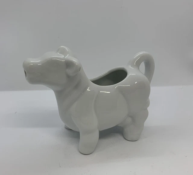 White Ceramic Cow Creamer Rustic Farmhouse Chic. 4” H x 6” L x 2” D. Ships free.