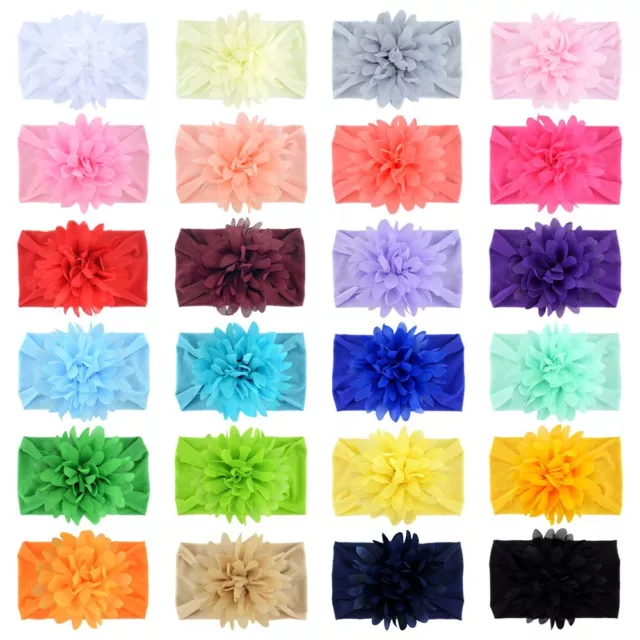 2 Pcs Big Flower Hair Wraps Elastics Chiffon Hairbands  Baby Girls