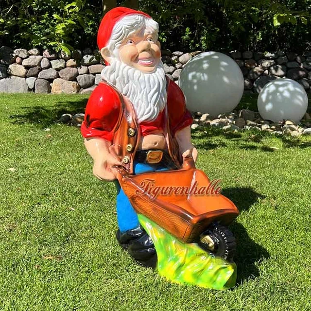 GARTENZWERG SCHUBKARRE ZWERG Garten Gartenfigur Figur Statue Karre Deko ...