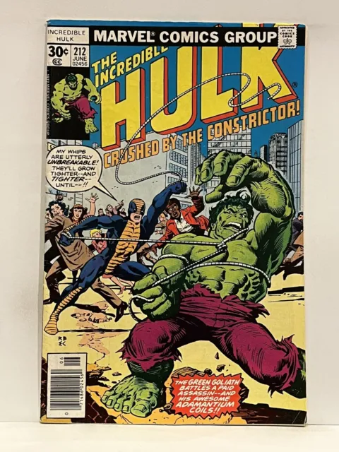 Incredible Hulk #212 Marvel Comics 1st App Constrictor 1977 Mid Grade