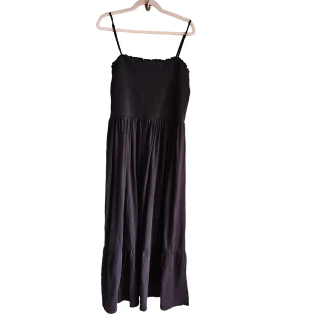 Anthropologie Dress Black XL Women's Smocked Sleeveless Maxi 100% Cotton