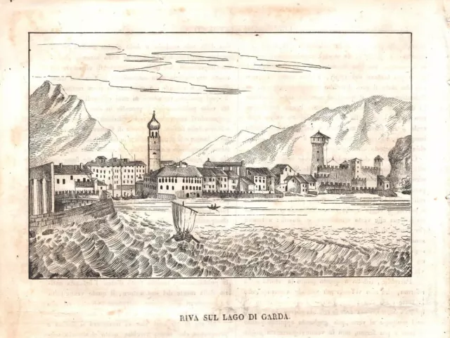 Stampa antica RIVA DEL GARDA panorama Lago di Garda Cosmorama 1837 Antique print
