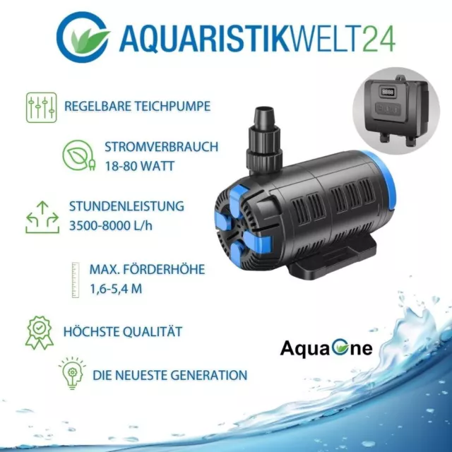 Aquaone CET-8000 Réglable Eco Pompe de Bassin 18-80 Watt 3500 Jusqu'À 8000 L/H 2