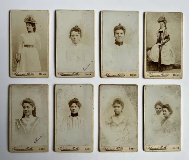 8 Antique German Victorian / Edwardian Portrait Photographs Cabinet Cards Women