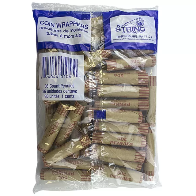 36 ROLLS PREFORMED PENNY COIN WRAPPERS TUBES 1 CENT PENNIES Shotgun Counter 3