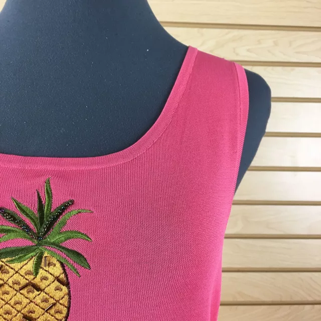 JPR Pineapple Tank Top Women S Pink Floral Stretch Rayon Pullover 3