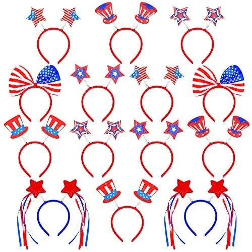 14 Pieces Uncle Sam Top Hat Patriotic Head Boppers 4th of July Party Headbands