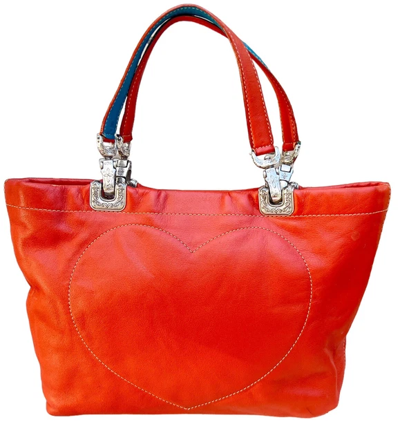 Brighton Reversible Orange Leather Heart Reversible Victorian Print Handbag