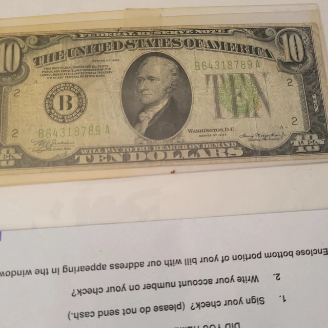 1934-A $10 DOLLAR BILL FEDERAL RESERVE Light Green Seal
